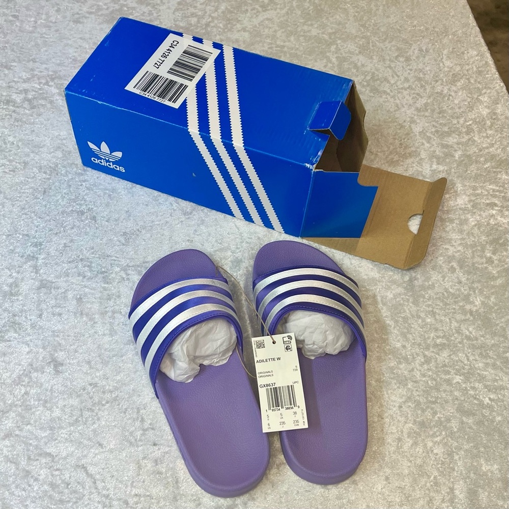 Adilette slides- purple, size US 6